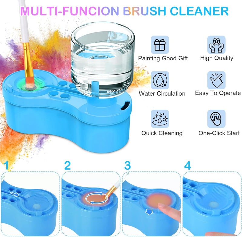 Mikiwon Painting Station, Paint Brush Cleaner and Silicone Art Mat 20"X16" with 10 Paint Brushes, Paint Brush Rinser, Art Supplies Set (Blue) - Image 2